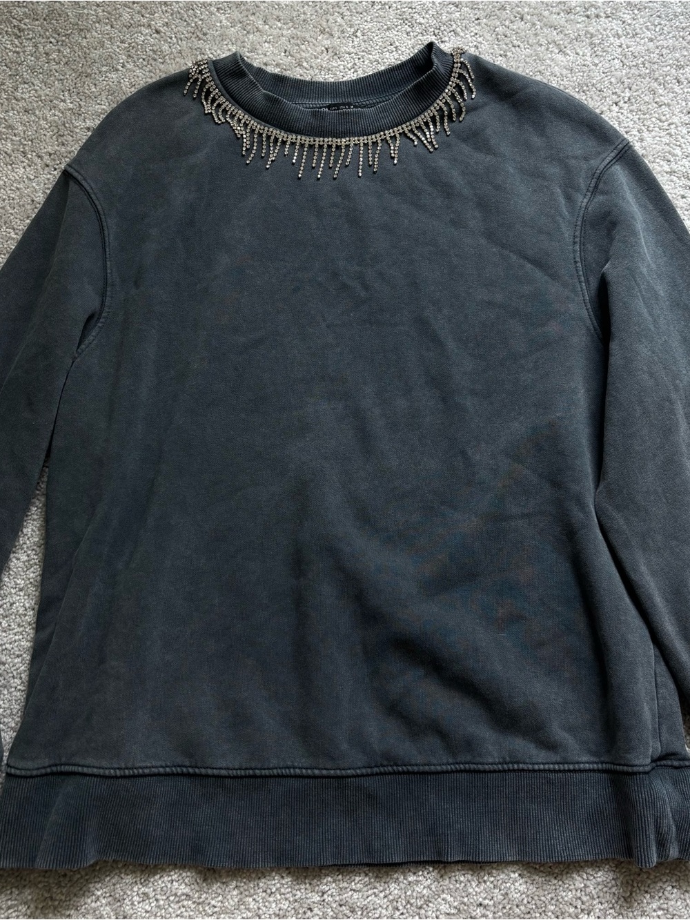 Zara gray Sweatshirt with Rhinestone Fringe